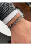 Dalga Desen Antik Gümüş Renk Zirkon Taşlı Handmade Kelepçe Erkek Bileklik