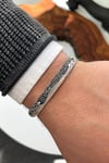 Dalga Desen Antik Gümüş Renk Zirkon Taşlı Handmade Kelepçe Erkek Bileklik