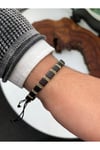 Özel Tasarım Zirkon Hematit Taşlı Ayarlanabilir Unisex Bileklik