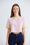 Çizgili Crop Tshirt Pembe