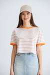Çizgili Crop Tshirt Taş