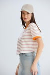 Çizgili Crop Tshirt Taş