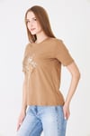  Sortie CollectionEteği Tül Detaylı Silüet Baskılı Basic Tshirt Kapiçino