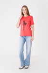 Sortie CollectionEteği Tül Detaylı Silüet Baskılı Basic Tshirt Mercan