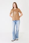  Sortie CollectionEteği Tül Detaylı Silüet Baskılı Basic Tshirt Kapiçino