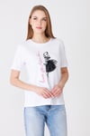  Sortie CollectionEteği Garnili Kız Baskılı Taşlı Tshirt Beyaz