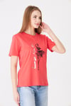  Sortie CollectionEteği Tül Detaylı Silüet Baskılı Basic Tshirt Mercan
