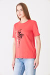  Sortie CollectionEteği Tül Detaylı Silüet Baskılı Basic Tshirt Mercan