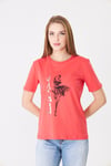  Sortie CollectionEteği Tül Detaylı Silüet Baskılı Basic Tshirt Mercan