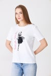  Sortie CollectionEteği Garnili Kız Baskılı Taşlı Tshirt Beyaz