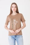  Sortie CollectionEteği Tül Detaylı Silüet Baskılı Basic Tshirt Kapiçino