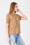  Sortie CollectionEteği Tül Detaylı Silüet Baskılı Basic Tshirt Kapiçino