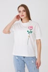  Sortie CollectionGül Baskılı Basic Tshirt Ekru