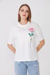  Sortie CollectionGül Baskılı Basic Tshirt Ekru