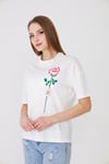  Sortie CollectionGül Baskılı Basic Tshirt Ekru
