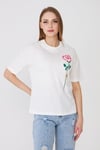  Sortie CollectionGül Baskılı Basic Tshirt Ekru