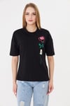  Sortie CollectionGül Baskılı Rahat Kalıp Basic T-Shirt - Siyah