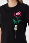  Sortie CollectionGül Baskılı Rahat Kalıp Basic T-Shirt - Siyah
