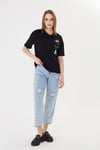  Sortie CollectionGül Baskılı Rahat Kalıp Basic T-Shirt - Siyah
