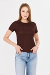  Sortie CollectionKorset Görünümlü Dikiş Detaylı Fitilli Basic Tshirt Kahverengi