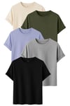 Premium Kadın 5'li Basic Tişört Seti - %100 Pamuklu ve Standart Kalıp