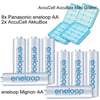 Panasonic eneloop şarj cihazı BQ-CC65, LCD ekran, 8 eneloop AA Mignon ve AccuCell AkkuBox Blue dahil