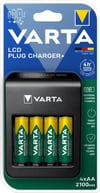 Varta şarj edilebilir pil NiMH, evrensel şarj cihazı, şarj edilebilir piller dahil LCD Plug Charger+, 4x Mignon, AA, 2100mAh, USB