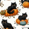 Bal Kabağı ve Kedi Desenli 3D Nakış Efektli Kumaş
