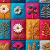 Çiçek ve Dal Patchwork 3D Nakış Efektli Kumaş