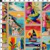 Çuval Zemin Egzotik Kolaj Patchwork Desenli Kumaş