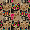 Folk Art Kediler Desenli 3D Nakış Efektli Kumaş