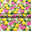 Fuşya Çiçekli Limon Ağacı Desenli Kumaş