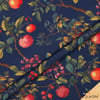 Lacivert Fon Vintage Meyve Bahçesi Desenli Kumaş