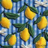 Mavi Ekose Limon Desenli 3D Nakış Efektli Kumaş