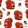 Meşe Palamutu ve Sincap Desenli 3D Nakış Efektli Kumaş