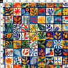 Renkli Kare Patchwork Bitki Desenli Kumaş