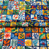 Renkli Kare Patchwork Bitki Desenli Kumaş