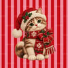 Şapkalı British Kedi Yılbaşı Kırlent Kumaşı