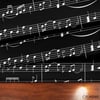 Siyah Fon Müzik Notası Desenli Kumaş