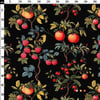 Siyah Fon Vintage Meyve Bahçesi Desenli Kumaş