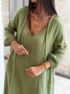 CELEROS OVERSİZE SAGE GREEN MÜSLİN ELBİSE