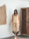 CHECK FERMUAR DETAYLI CAMEL BLUZ