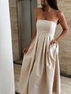 ELBA STRAPLEZ KREM ELBİSE