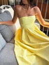 ELBA STRAPLEZ SARI ELBİSE