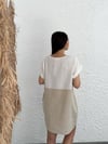 HEBETOS BEJ-BEYAZ KETEN ELBİSE