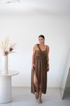HELENA KUŞAK DETAYLI KAHVE ELBİSE