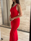 KENDY HALAT DETAYLI KIRMIZI MAXİ ELBİSE