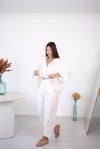 MARSİLYA DİKİŞ DETAYLI BEYAZ KETEN PANTOLON