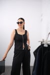 MARSİLYA ÖN FERMUARLI SİYAH KETEN BLUZ