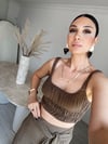 NİLS BÜZGÜ DETAYLI KAHVE CROP
